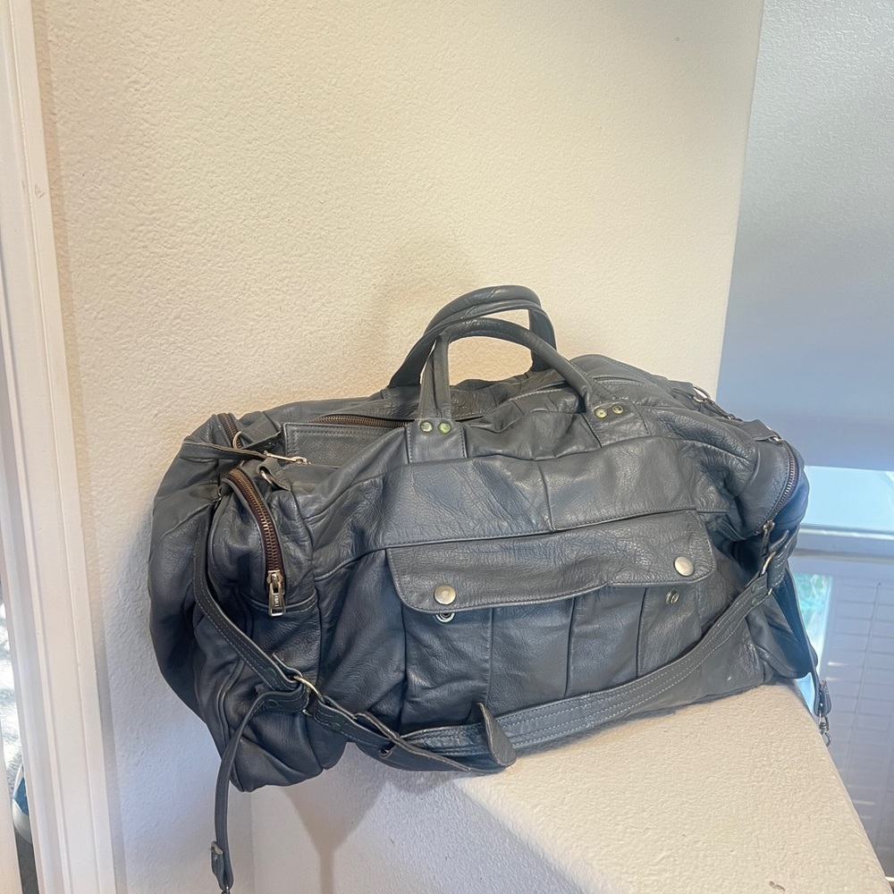 Gray Genuine Leather Handle/shoulder duffel‎ bag hand luggage unisex Mexico made